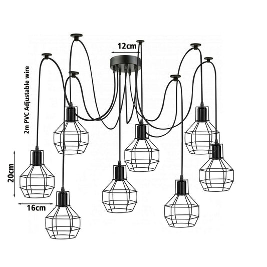 Retro Industrial Black Metal Nest Cage Decke 8-Wege-Anhänger Hängeleuchte Kronleuchter Innenbeleuchtung für Bar, Schlafzimmer, Esszimmer, Wohnzimmer