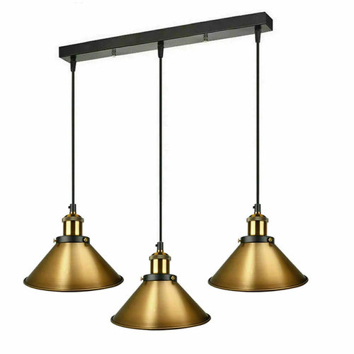 Moderne 3 köpfige Pendelleuchte aus goldfarbenem Metall~1631