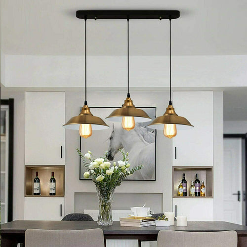 Retro Industrial Bowl Shape Deckenpendelleuchte Indoor Kronleuchter Fitting Gelb Messing~1997