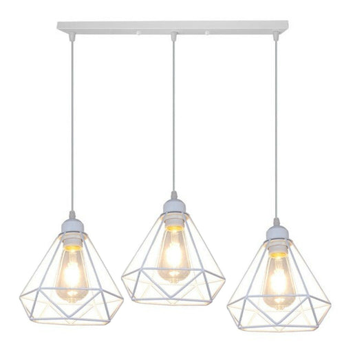 Rechteckige Basis 3 Steckdose Retro Industrial Weiß Diamond Cage Deckenpendelleuchte Hängende Innenbeleuchtung~1898