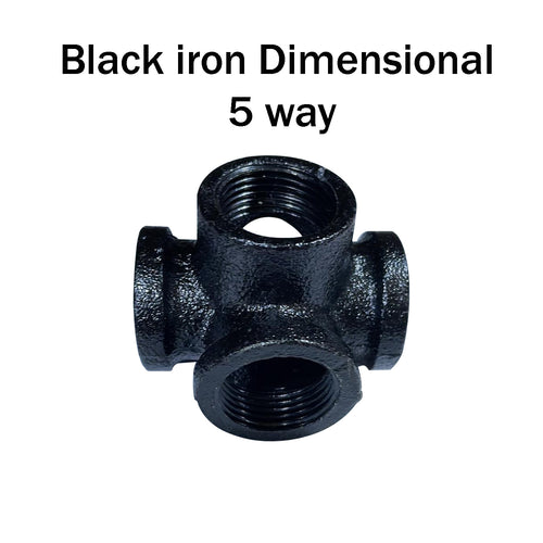 Connettore a 5 vie in ferro nero - Raccordo in ghisa da 3/4 di pollice per progetti fai da te ~ 1923
