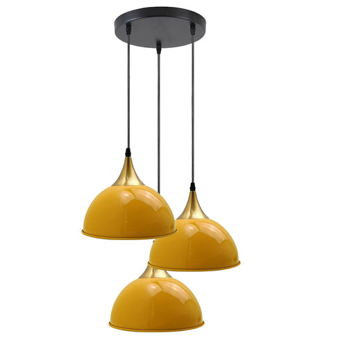 Lampada a sospensione retrò industriale con 3 luci a tre lampadine, 21 cm, metallo, giallo~2108