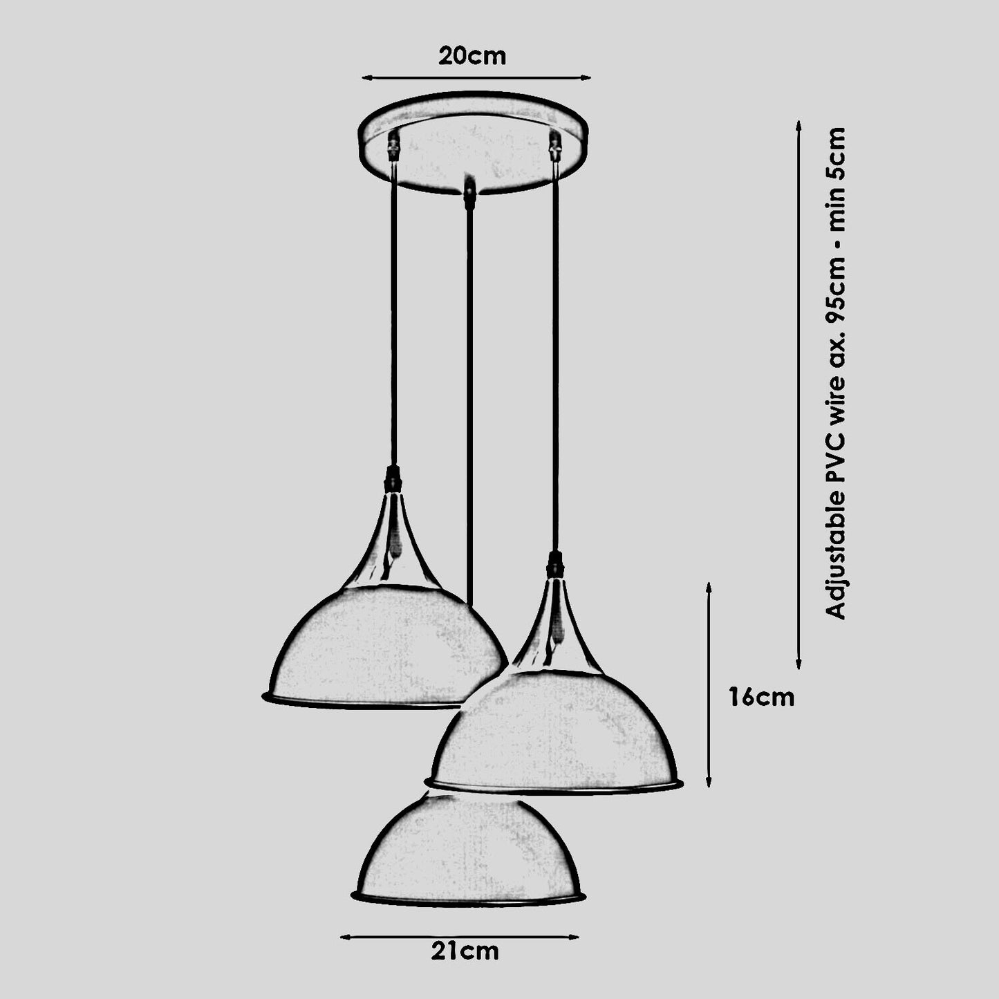 3-Wege-Vintage-Lampenschirm aus Metall, modern, zum Aufhängen, Retro-Deckenpendelleuchten, grau