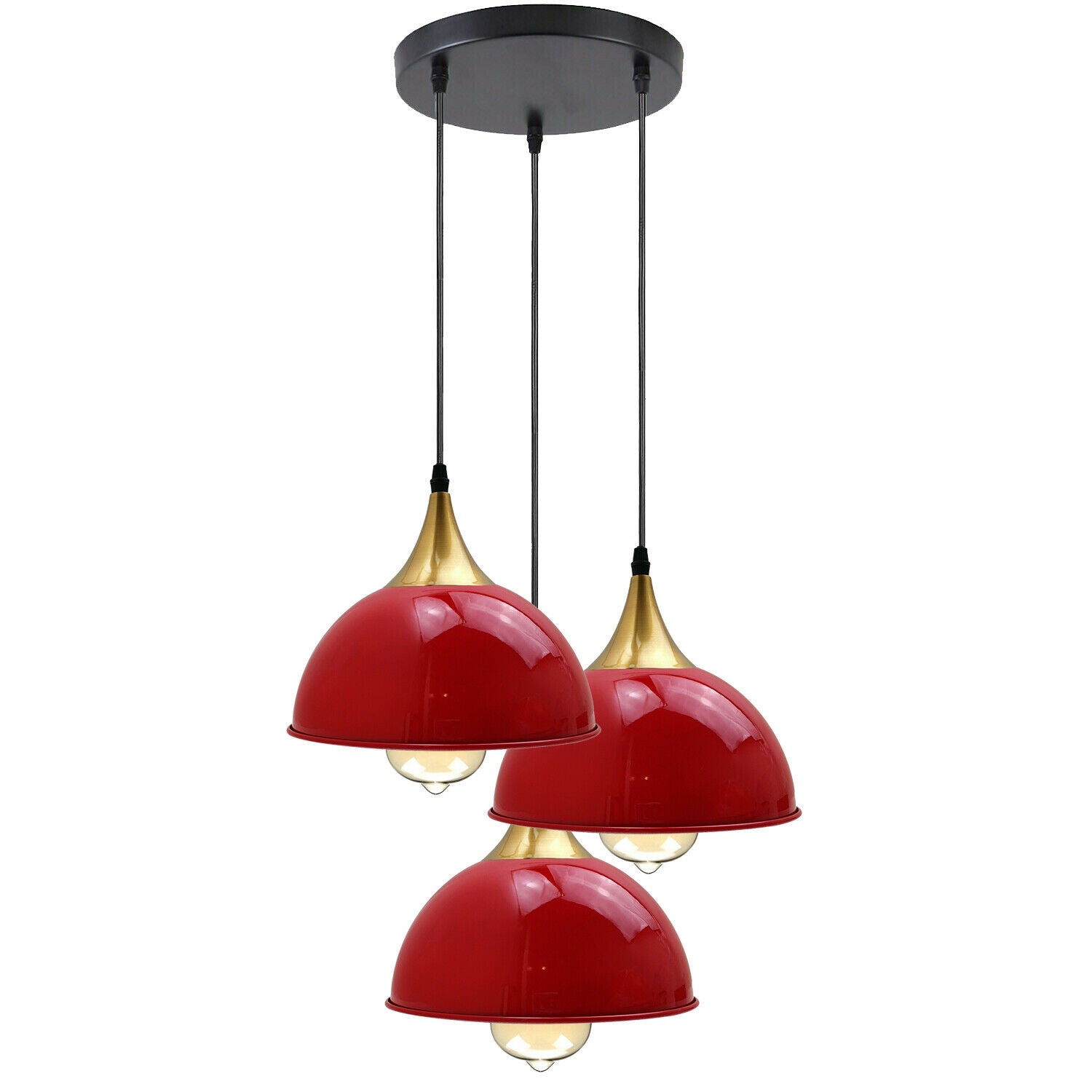 3-Wege-Vintage-Industrie-Metall-Lampenschirm, moderne hängende Retro-Deckenpendelleuchten, rot