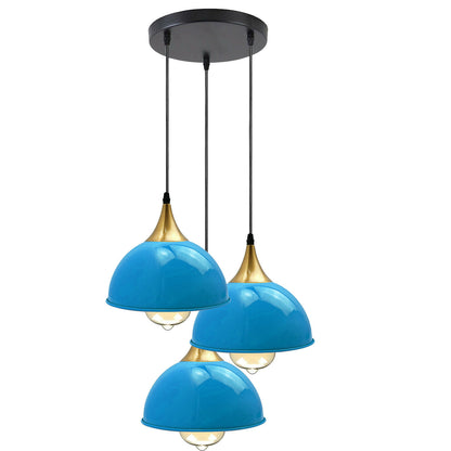 3-Wege-Vintage-Industrie-Metall-Lampenschirm, moderne hängende Retro-Deckenpendelleuchten, blau