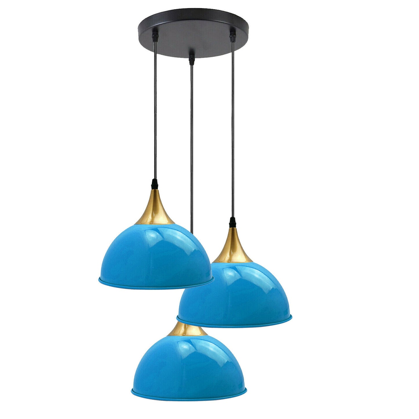 3-Wege-Vintage-Industrie-Metall-Lampenschirm, moderne hängende Retro-Deckenpendelleuchten, blau