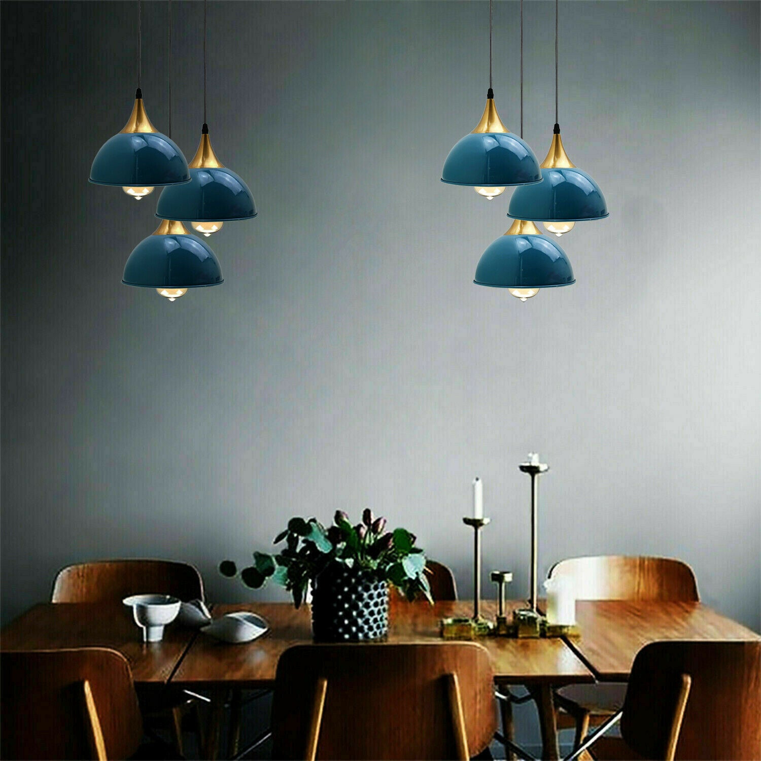 3-Wege-Vintage-Industrie-Metall-Lampenschirm, moderne hängende Retro-Deckenpendelleuchten, Marineblau
