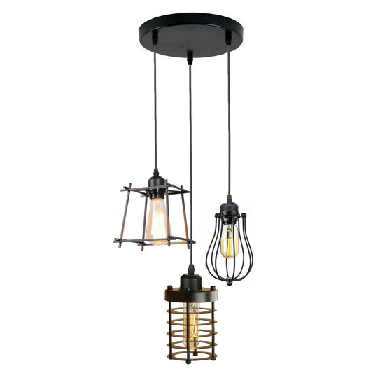 Vintage Industrial Metallkäfig Decke 3 Kopf Pendelleuchte hängende Retro-Lampe