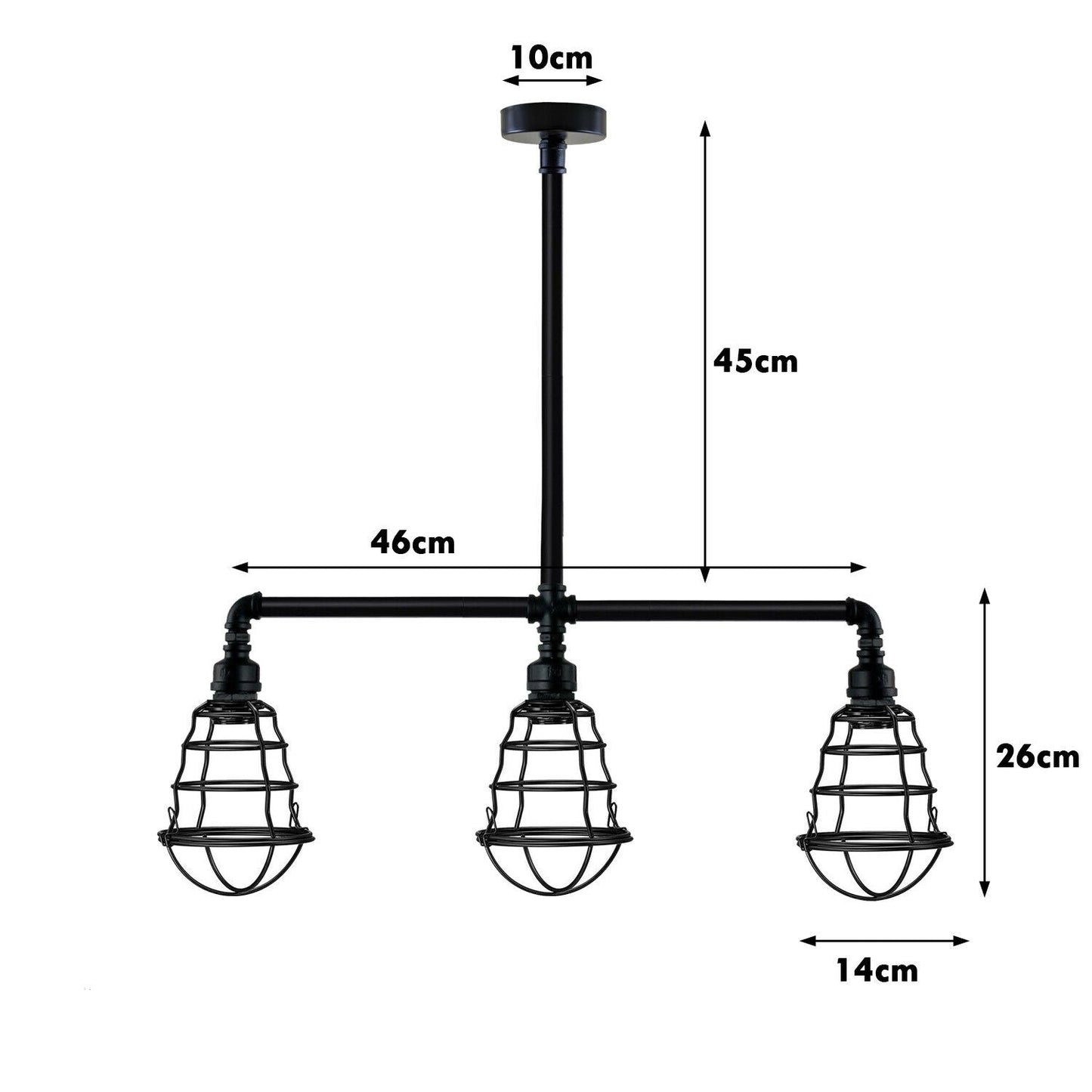 Verzinkte Decken-3-Kopf-Lampe Schwarzes Metall Wasserrohr-Leuchte LEDSone DE