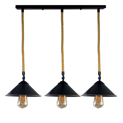 vintage 3-head pendant light made from durable hemp material 