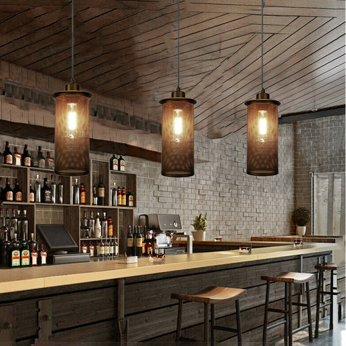 Vintage industriel pendellampe – børstet kobber E27 loftslampe med justerbar ledning ~2516