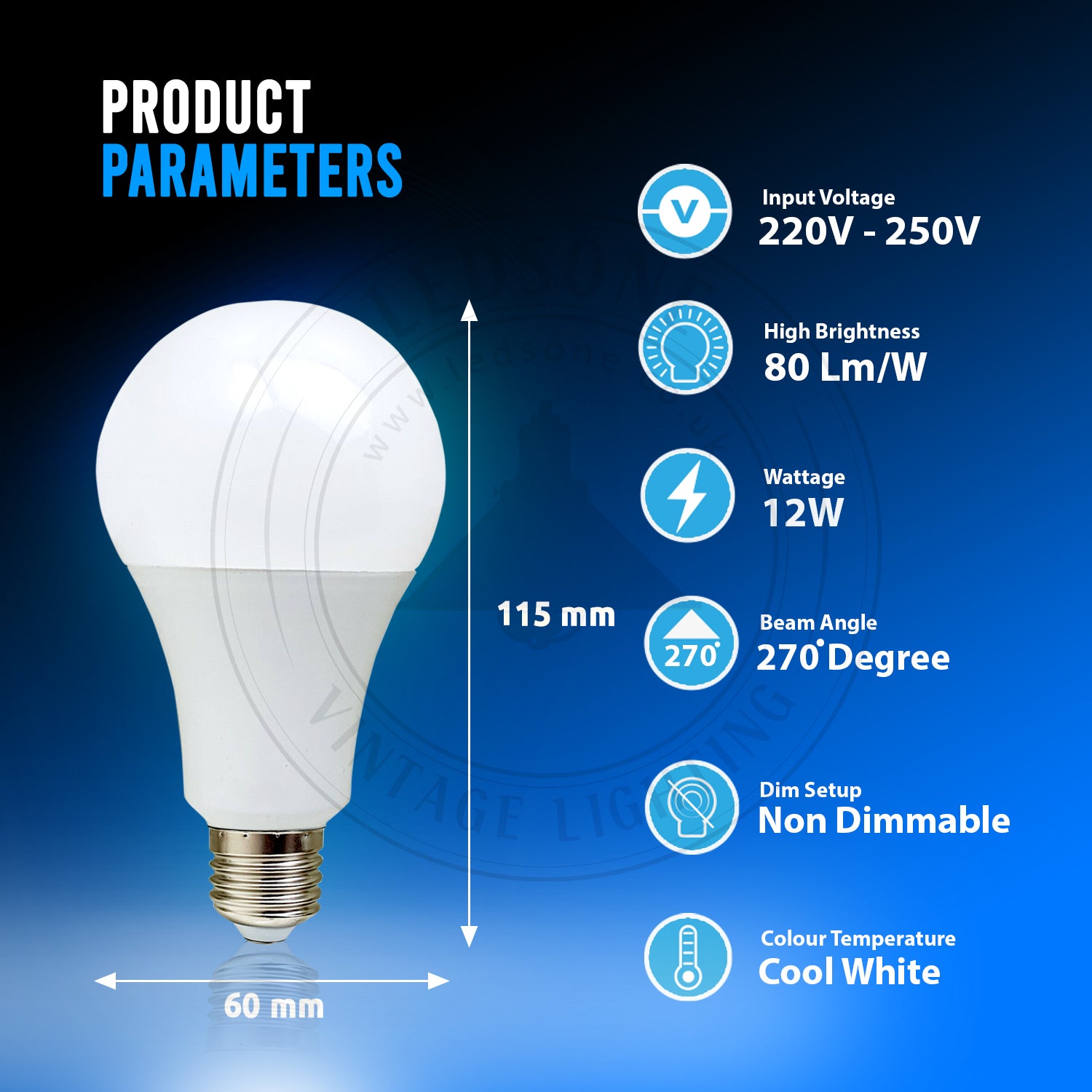 12 W E27 Schraub-LED-Licht GLS-Lampen, energiesparende Edison Cool White 6000 K nicht dimmbare Lichter
