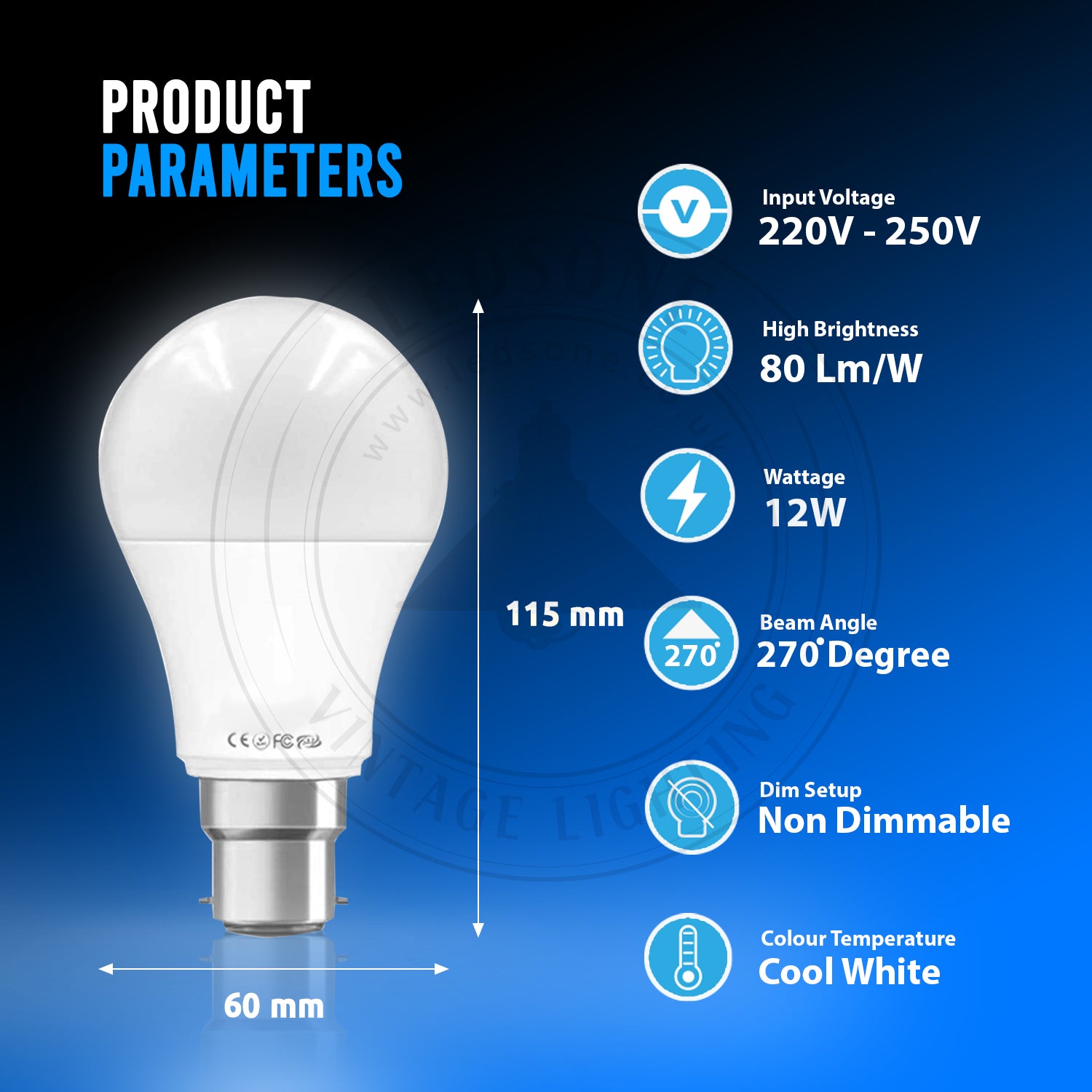12 W B22 Schraub-LED-Licht GLS-Lampen, energiesparende Edison Cool White 6000 K nicht dimmbare Lichter