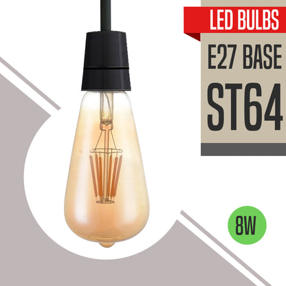 E27 ST64 Vintage LED dimmbare Glühbirnen, 8 W Edison-Glühbirne, 2700 K warmweiß, bernsteinfarbene, energiesparende dekorative Glühbirnen im Retro-Stil