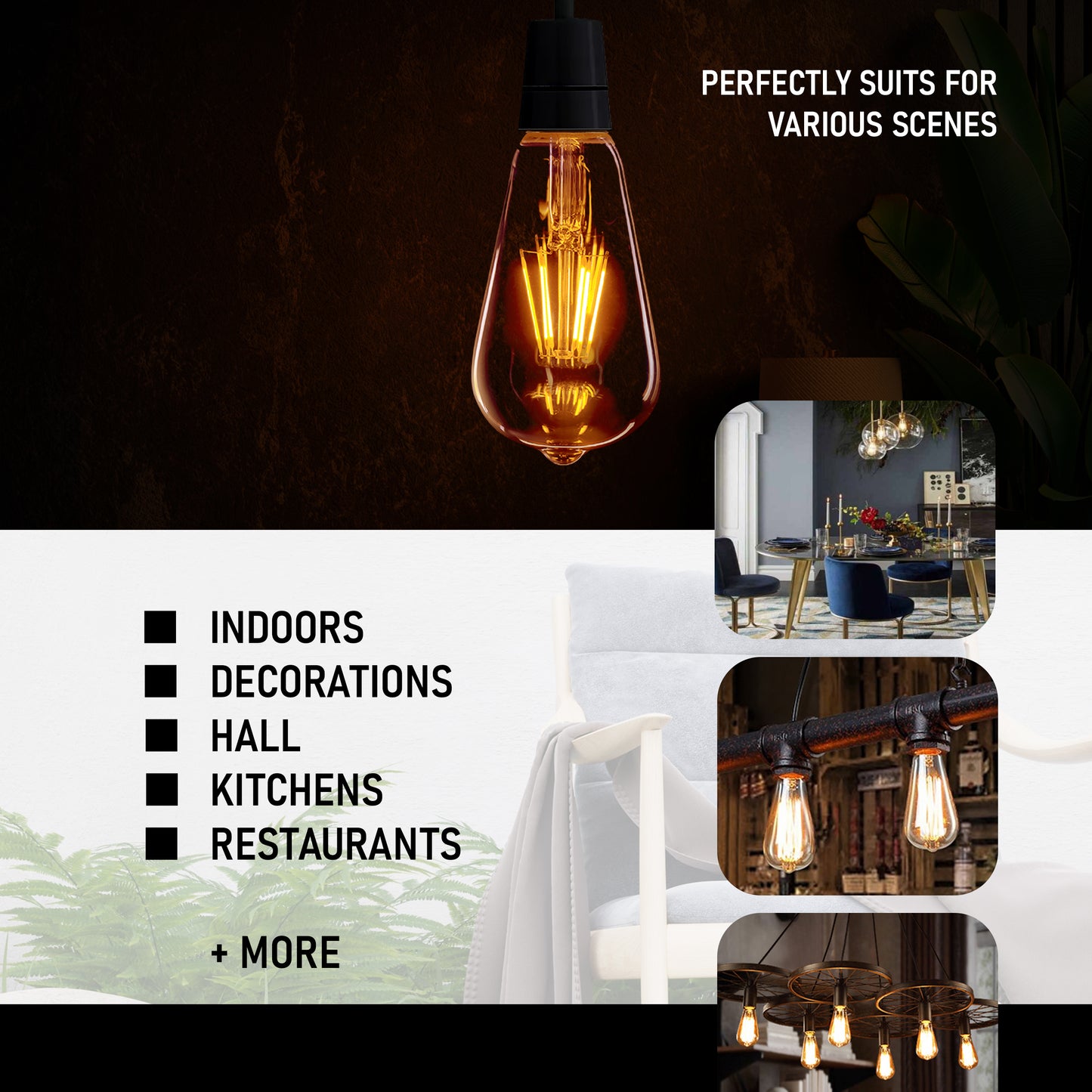 Dimmbare Glühbirnen und dekorative Vintage-Glühbirnen - stilvolle Beleuchtung - Anwendungsbild