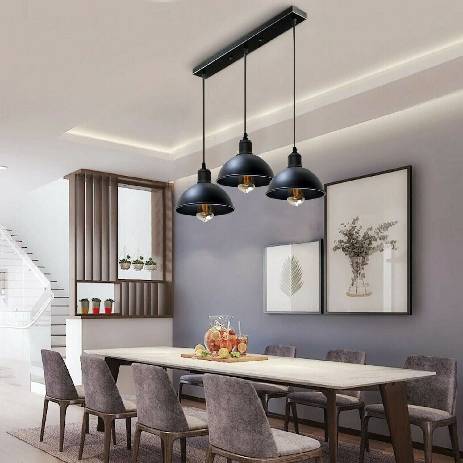 3 Kopf Pendelleuchte schwarz für Esszimmer