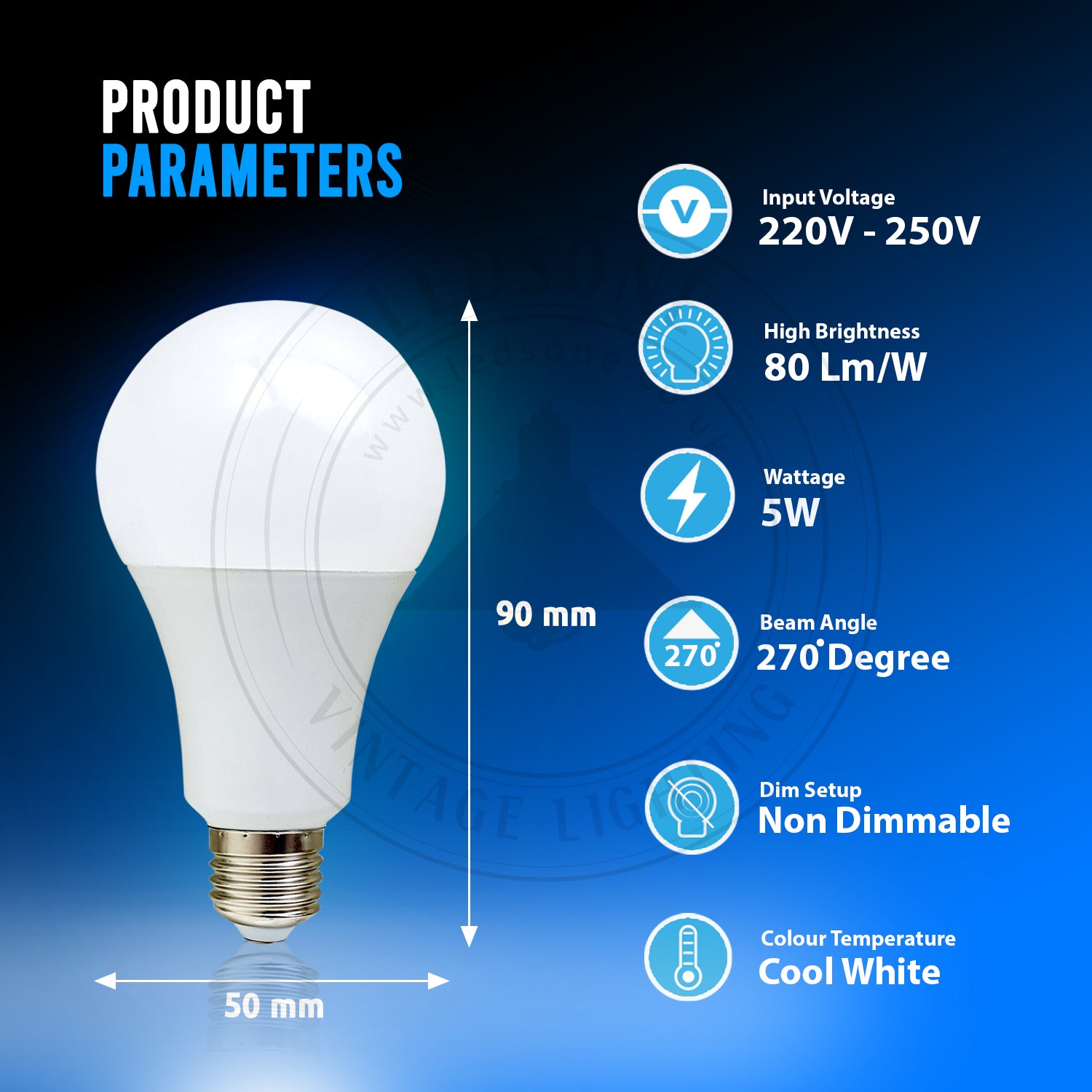 5 W E27 Schraube LED-Licht GLS-Lampen, energiesparende Edison Cool White  6000 K nicht dimmbare Lichter ~ 2529