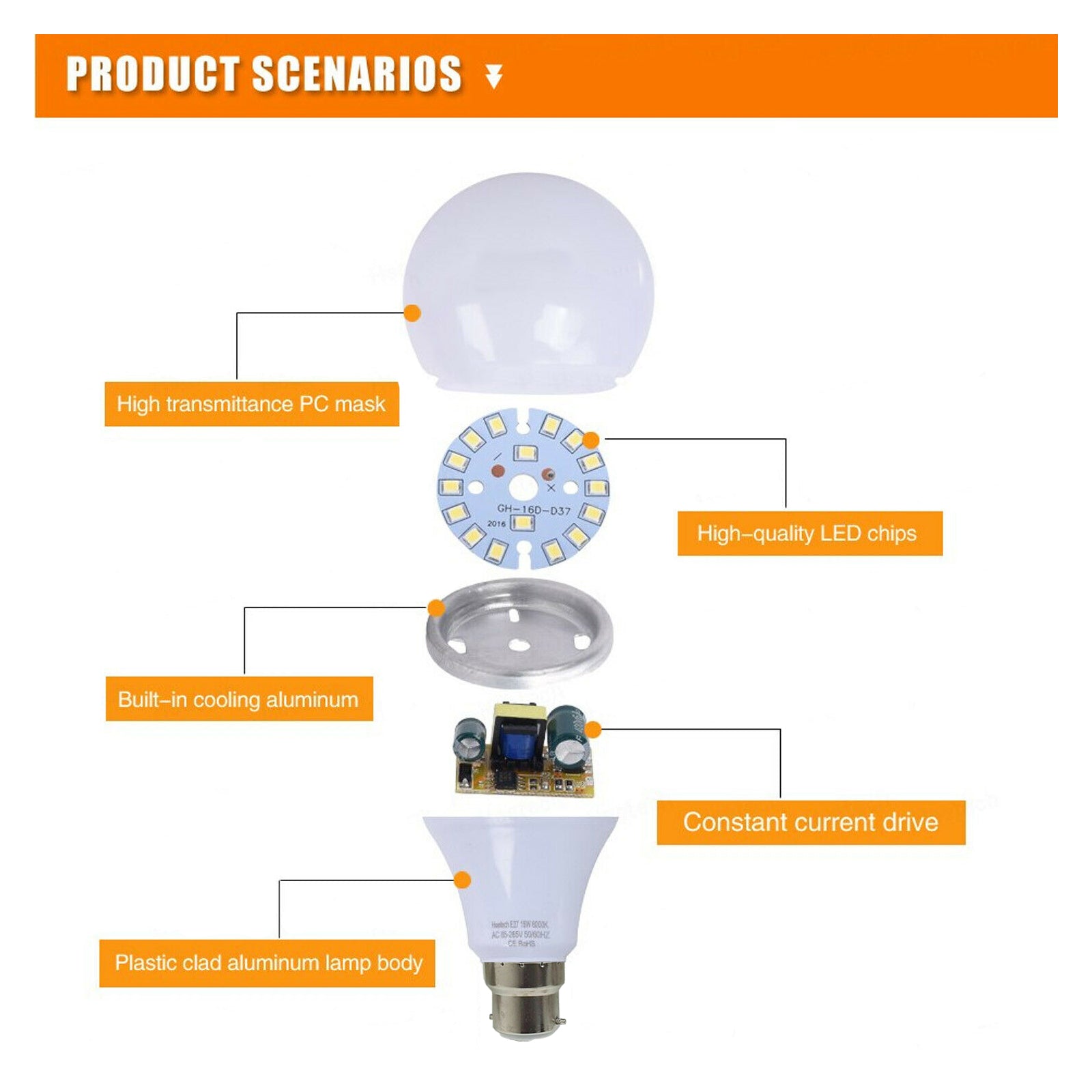 B22 7 W energiesparende warmweiße LED-Glühbirnen A60 B22 Schraubbirnen, nicht dimmbar