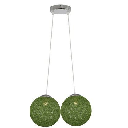 Grüne Rattan Wicker Woven Ball Globe 2 Outlet Moderne Pendelleuchte Hängende Deckenleuchte