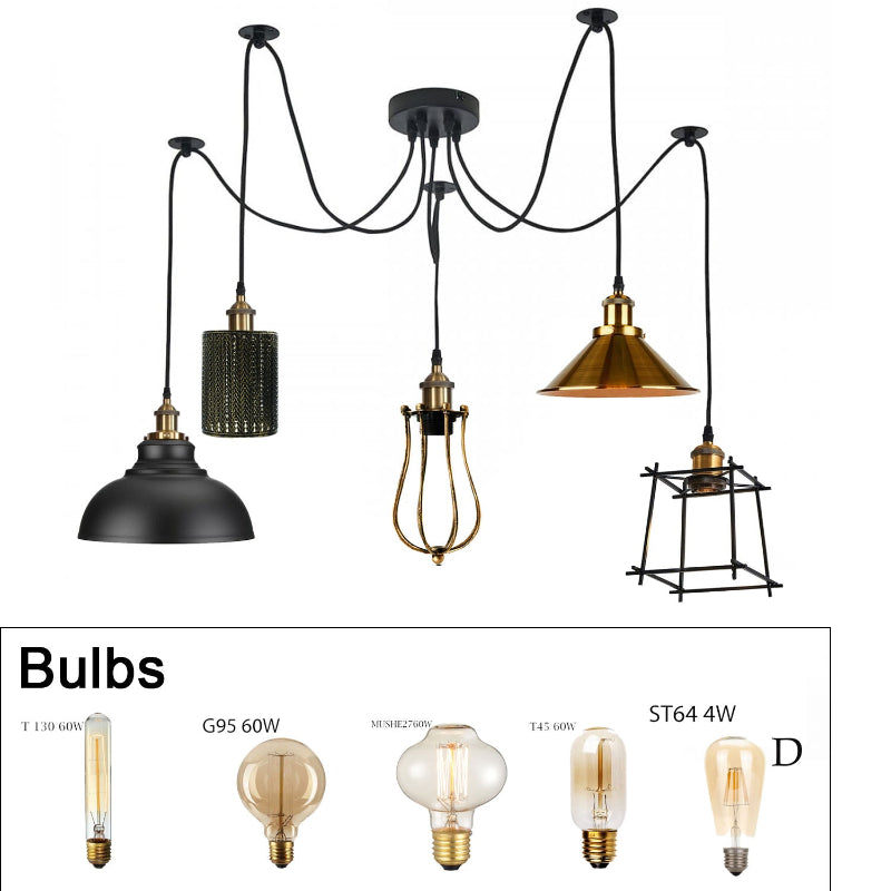 5-armige Pendelleuchte im Industrial Design