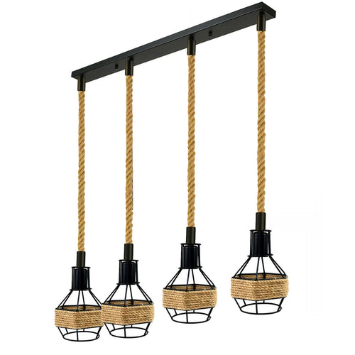 Hanf Seil Pendelleuchte Käfig 4 Kopf Rechteck~1567