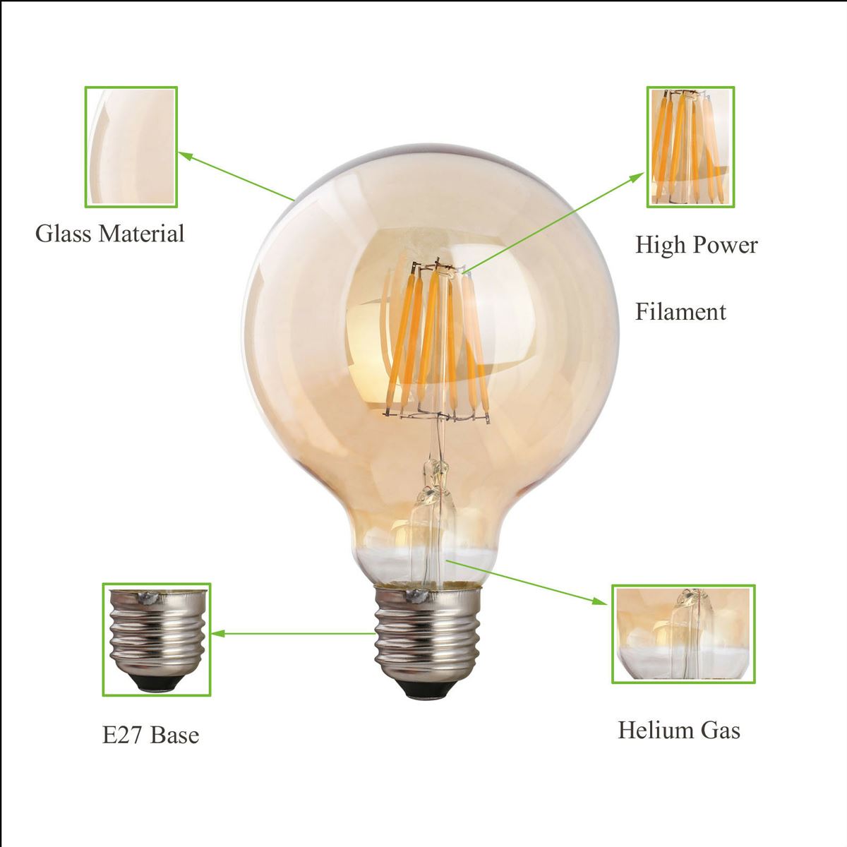 G95 LED Glühbirne Vintage E27 Edison Retro Dekoration 8W Glühbirne Warmweiß