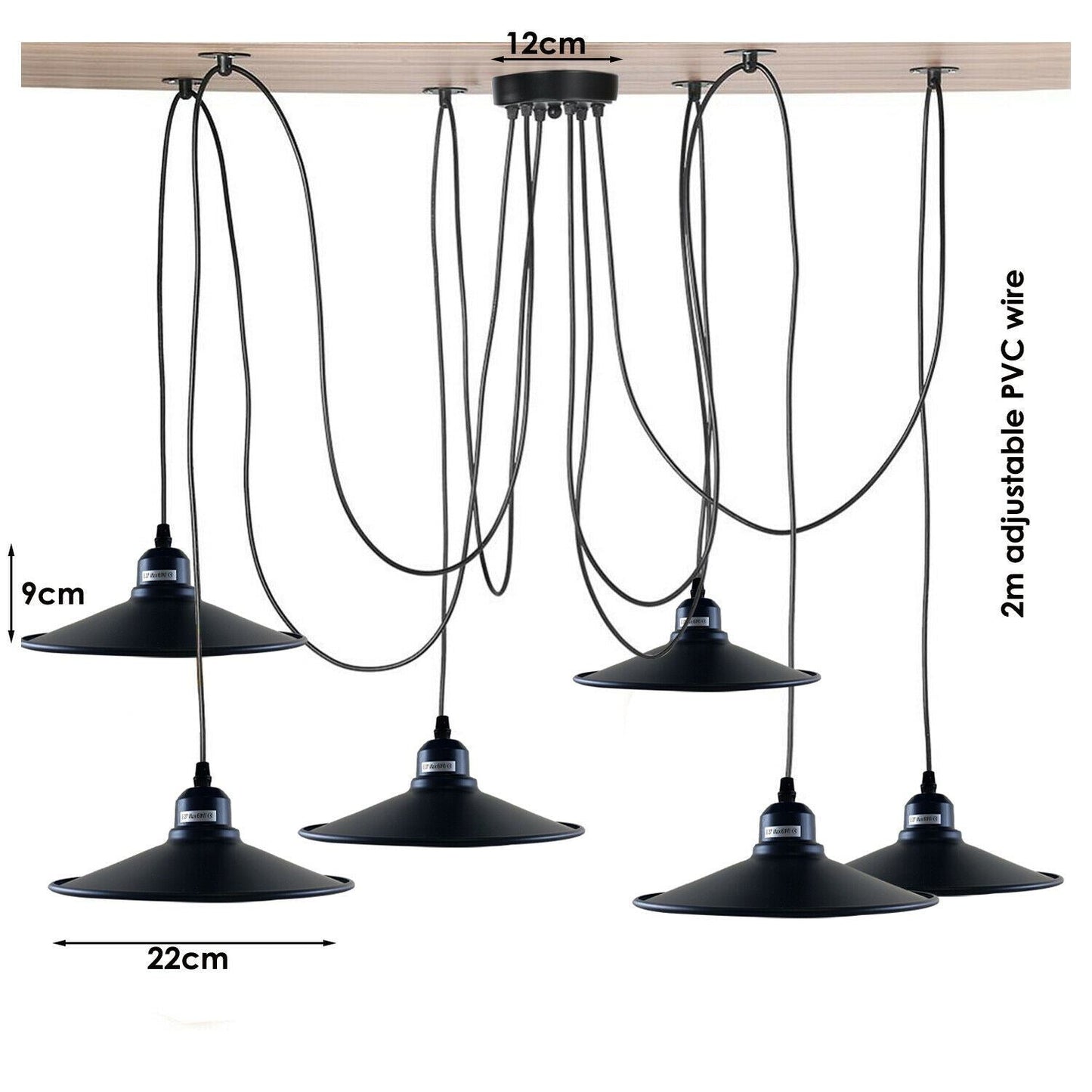 Moderne industrielle schwarze Retro-Loft-Spinne 6-Wege-Decken-Metall-Lampenschirm-Pendelleuchte, die verstellbare Innenleuchte hängt