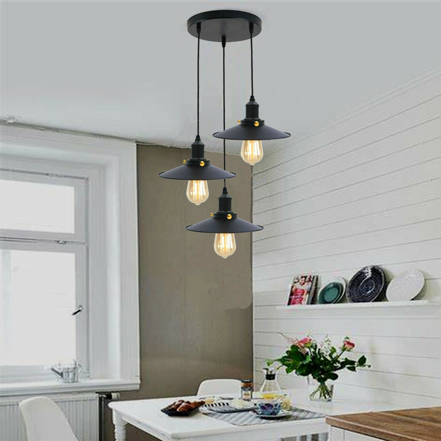 Schwarz colour Neu Retro Deckenleuchte Industrie Tisch Pendelleuchte Hängelampe Esstisch Wohnzimmer