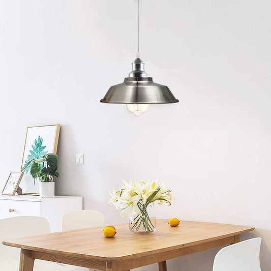 Vintage Industrial Deckenpendelschirm aus Metall Retro-Licht-Satin-Nickel