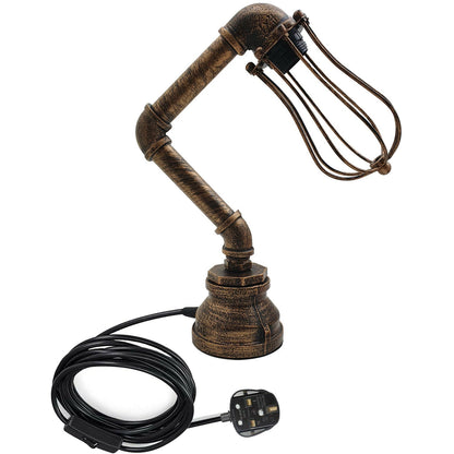 Wasserpfeife Retro Industrial Plug-In Tischleuchte Steampunk Metall Indoor Standbeleuchtung Kupfer gebürstet LEDSone DE-5