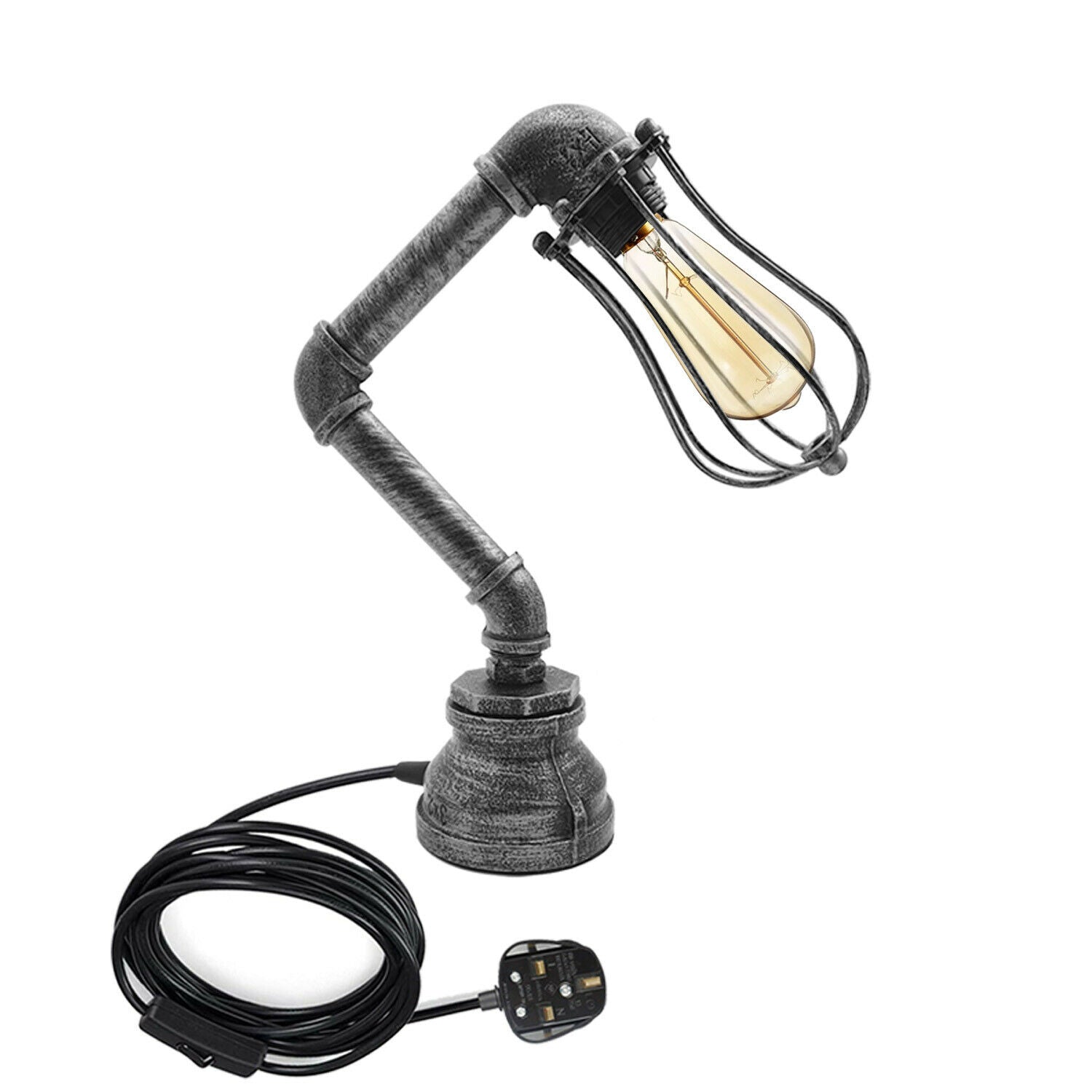 Industrial Plug-In Tischleuchte Steampunk Metall Indoor Stand Wasserpfeife Retro Beleuchtung LEDSone DE