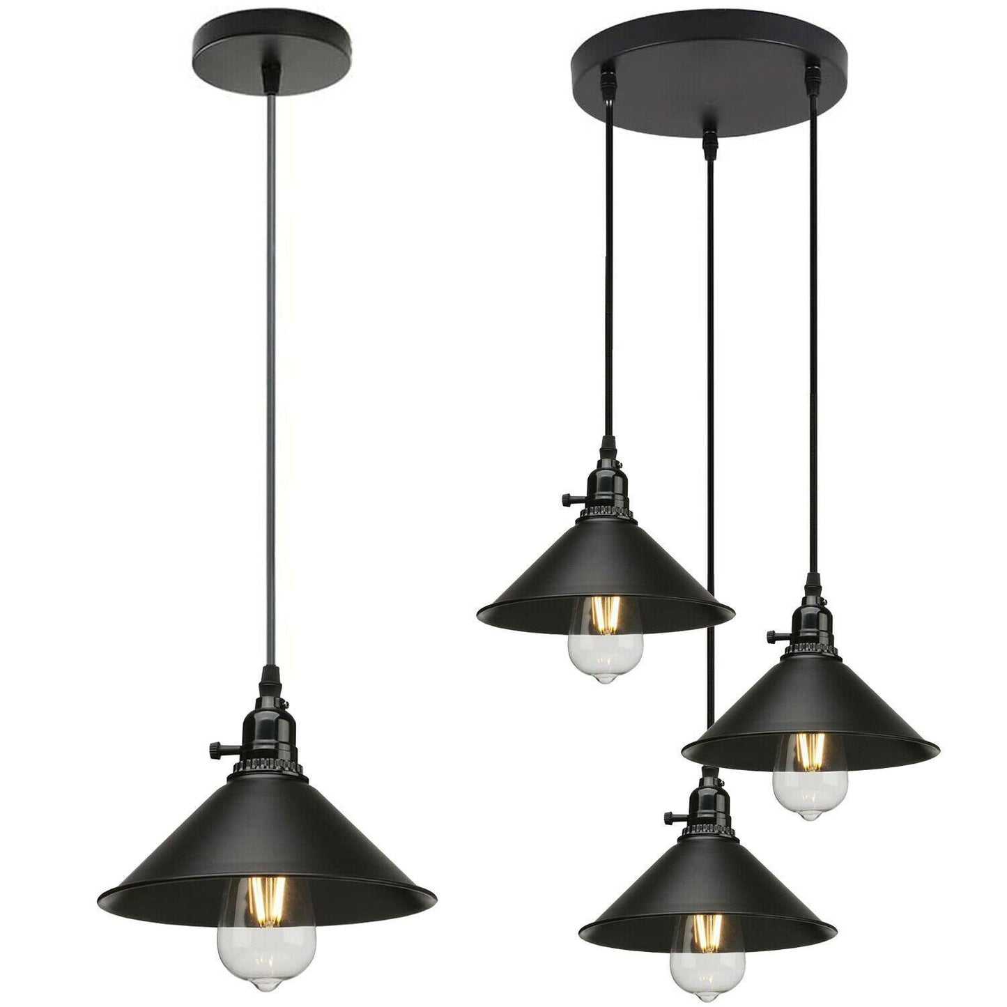 Vintage Industrie 3-Wege Deckenpendelleuchte Metall Retro Loft Hang Lampenschirm