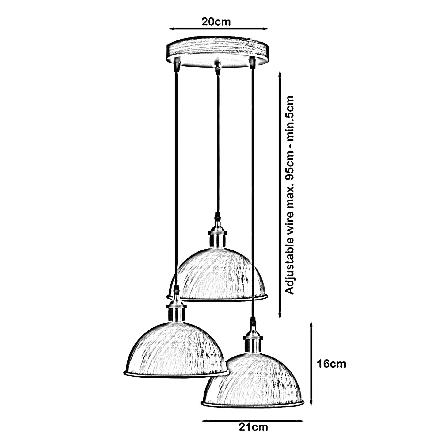 Vintage Industrial Retro 3Head Dome Deckenpendellampenschirm Licht Kit Kupfer gebürstet