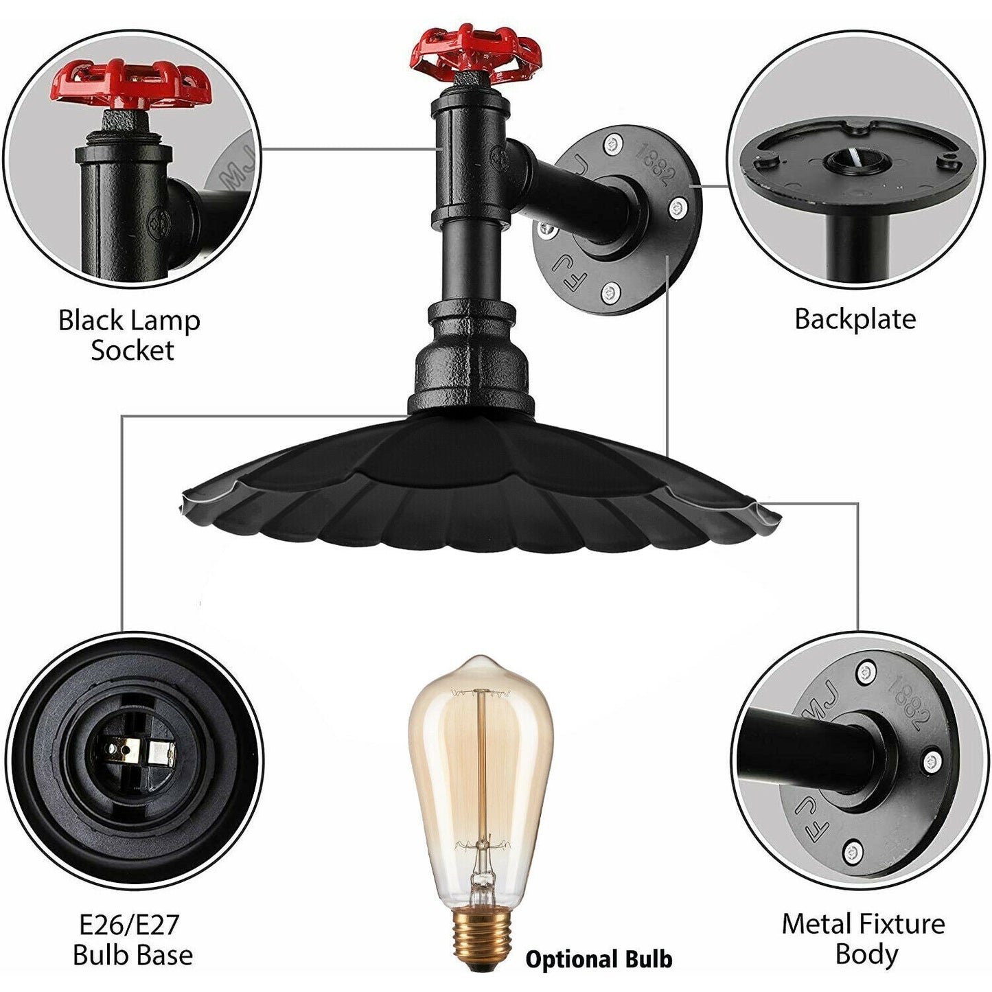 Industrieller Rohr-Licht-Regenschirm-Form-Schatten-Wand-Leuchter-Metalllampen-Armaturen für den Innenbereich LEDSone DE