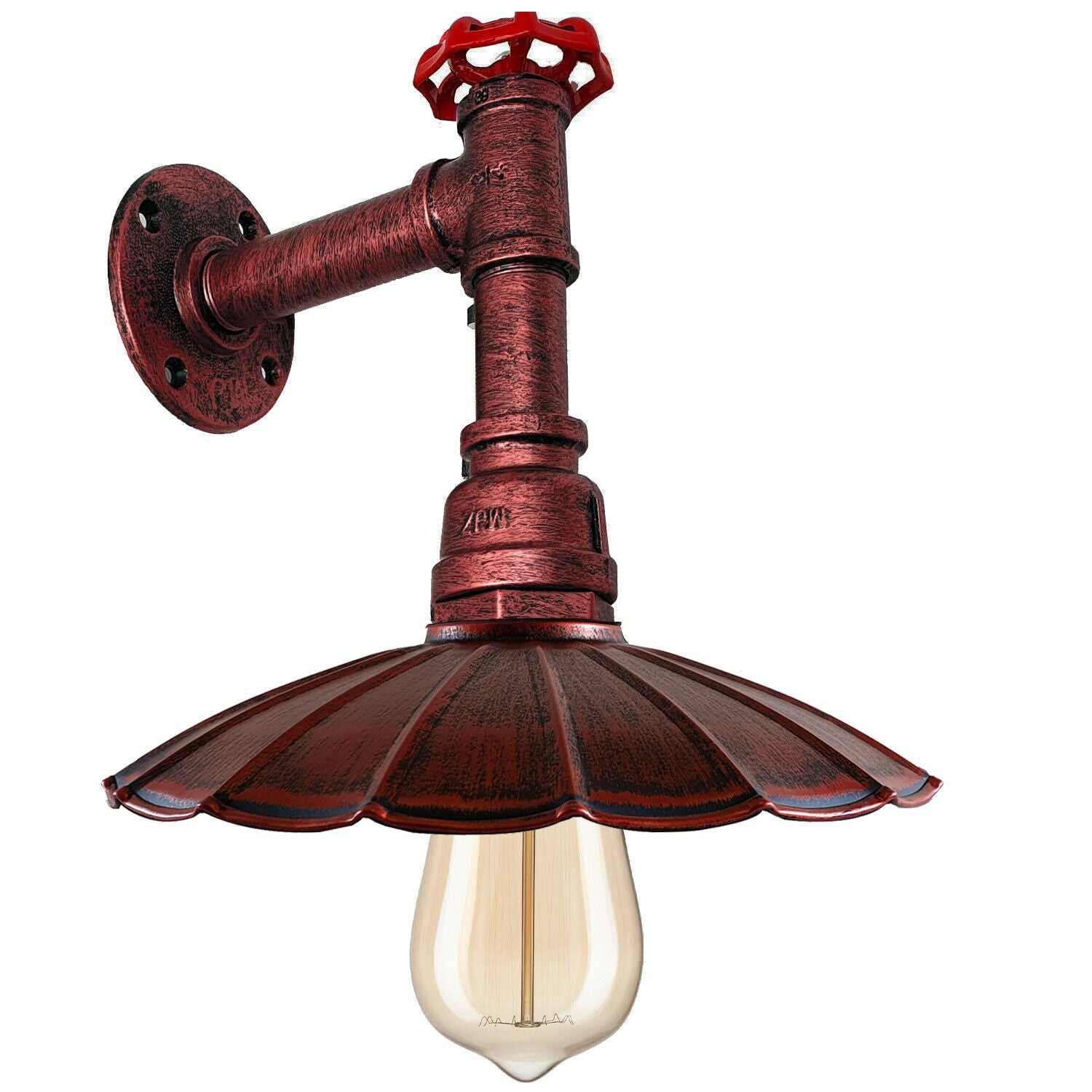 Industrie Regenschirm Form Schirm Wand Rohr Leuchten Innenleuchte Metall Lampe Rustikal Rot LEDSone DE