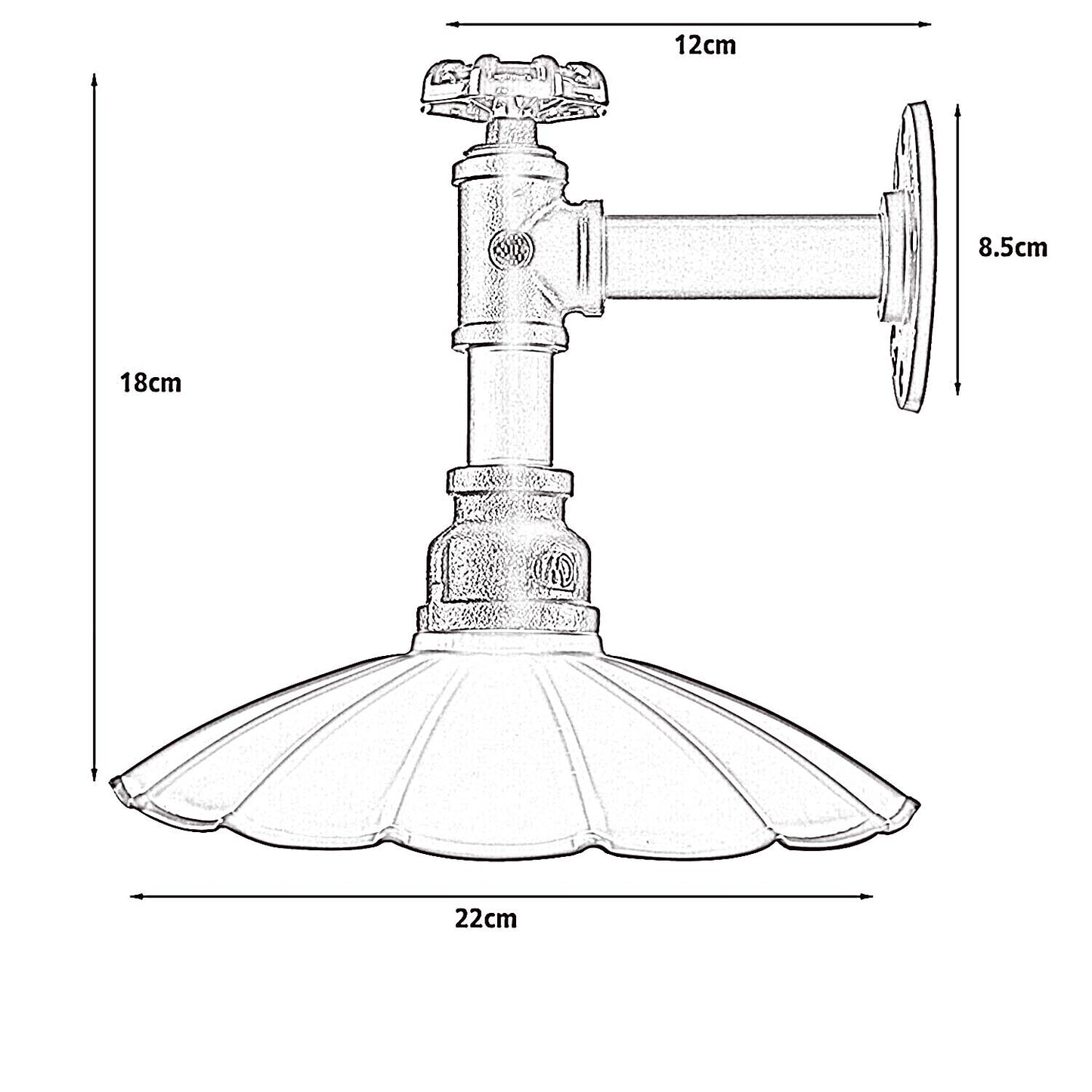 Industrie Regenschirm Form Schirm Wand Rohr Leuchten Innenleuchte Metall Lampe Silber gebürstet LEDSone DE