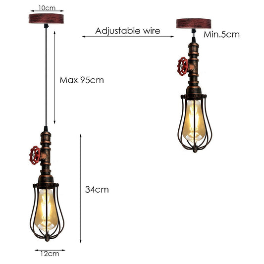 Rustikale rote Pendelleuchte Steampunk Rohrleuchte Ballonkäfiglampe hängende Innenleuchte für Küche, Wohnzimmer