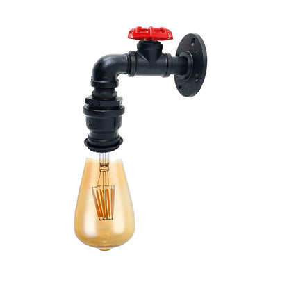 Black Rustic Water Pipe Wall Light Fitting Industrial Sconce - LEDSone DE