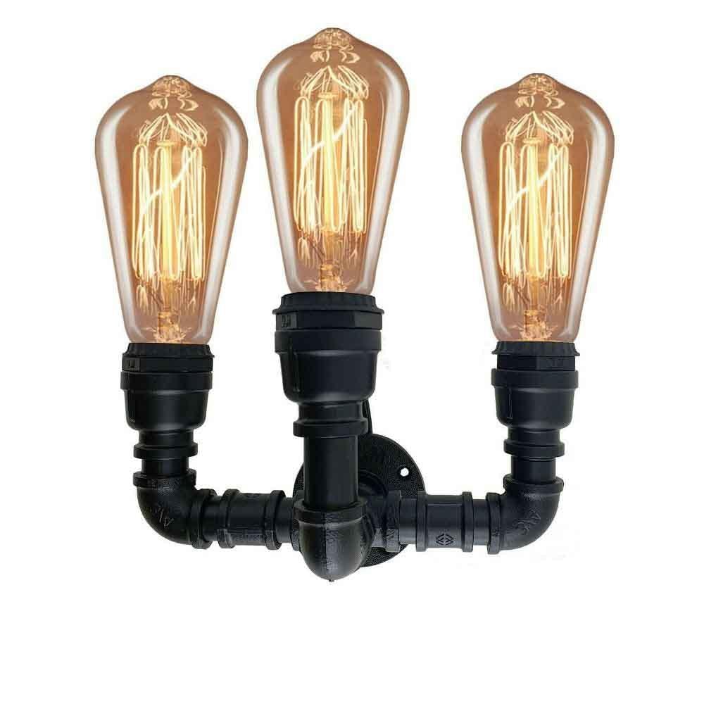 Vintage Eisen Wasserpfeifen Lampen E27 Loft Licht Retro Industrie Wandleuchte LEDSone DE-11