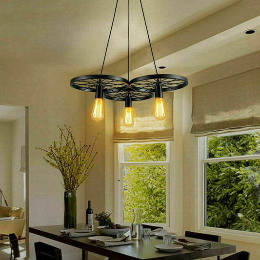 3 Wheel Black Retro Vintage Pendant Lamp Kitchen Bar Hanging Ceiling Light~1804