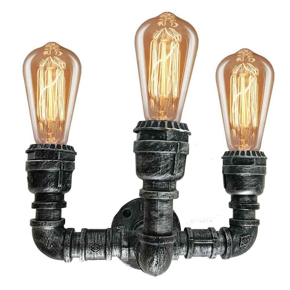 Vintage Eisen Wasserpfeifen Lampen E27 Loft Licht Retro Industrie Wandleuchte LEDSone DE-6