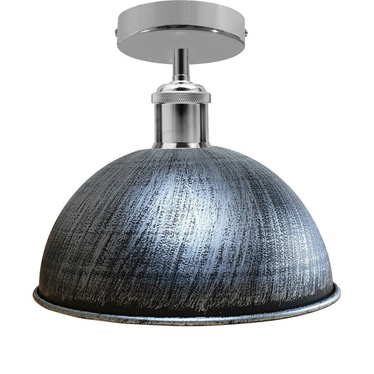 Gebürstetes Silber Vintage Retro Flush Mount Deckenleuchte Rustikale Farbe Metall Lampenschirm