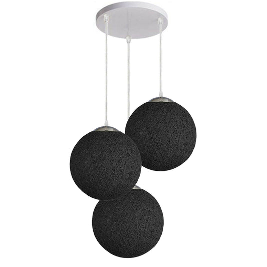 Black Vine Ball Rattan Shade Chandelier Three Head Dekorative Round Base Deckenpendelleuchte