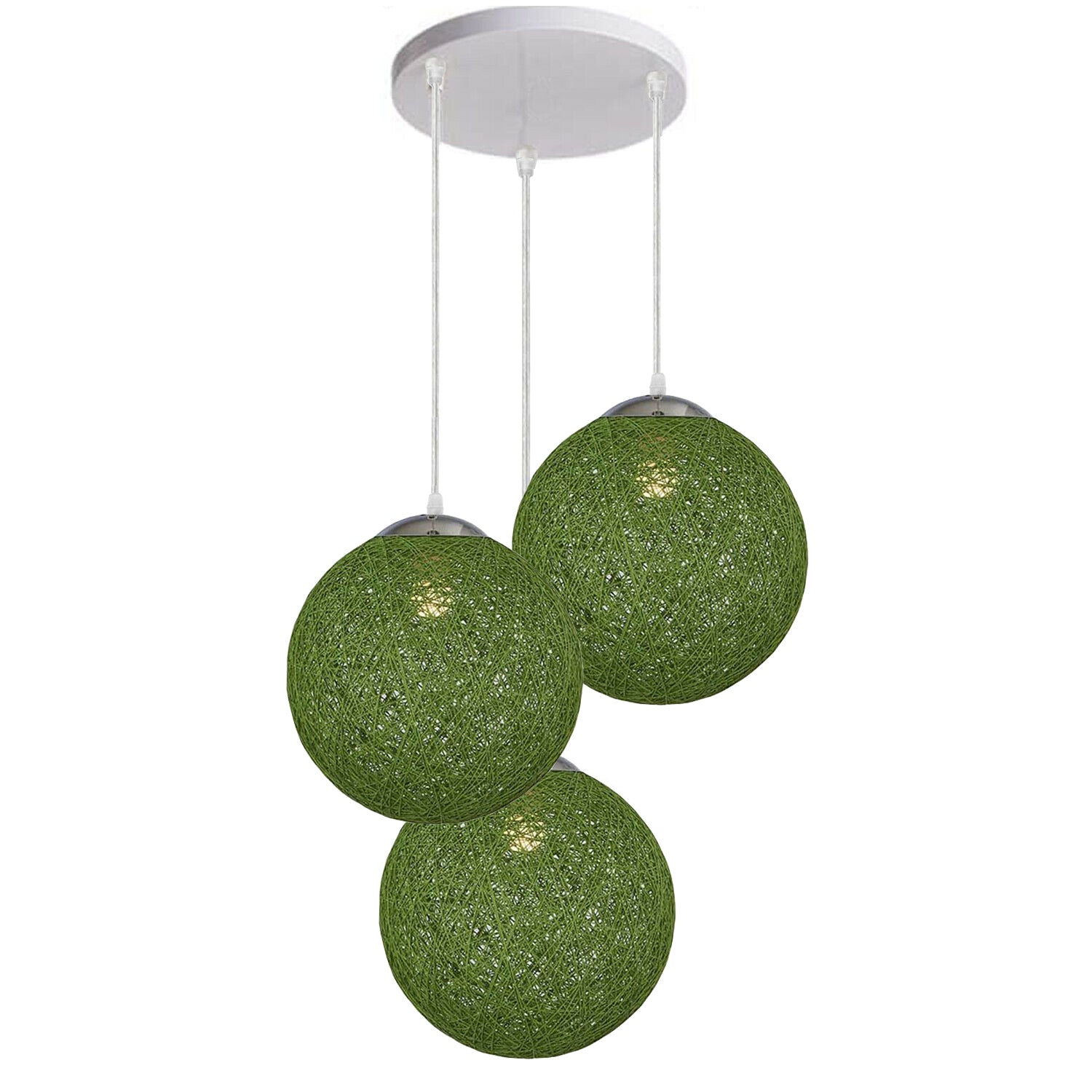 Green Vine Ball Rattan Shade Chandelier Three Head Dekorative Round Base Deckenpendelleuchte