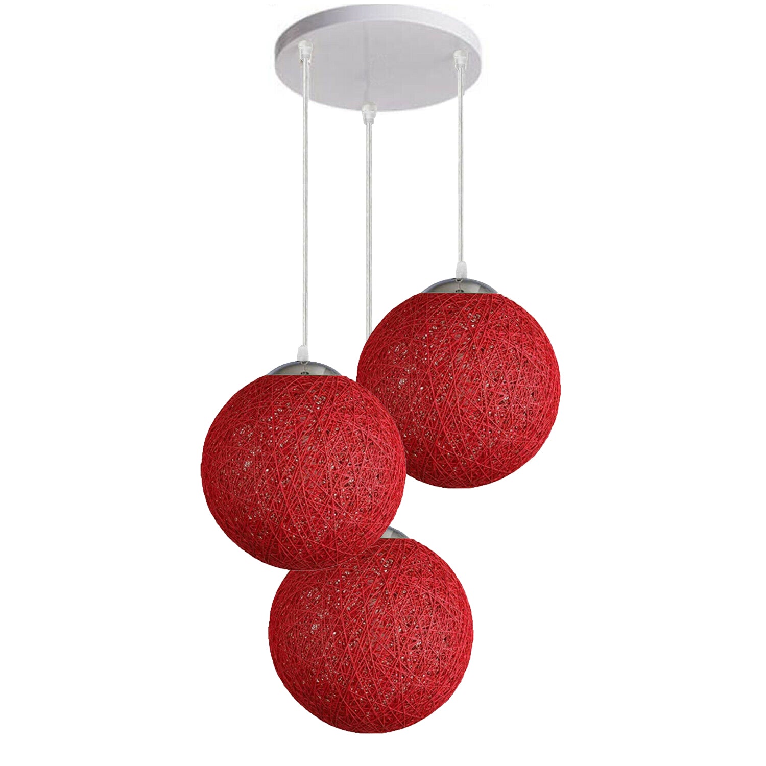 Red Vine Ball Rattan Shade Chandelier Three Head Dekorative Round Base Deckenpendelleuchte