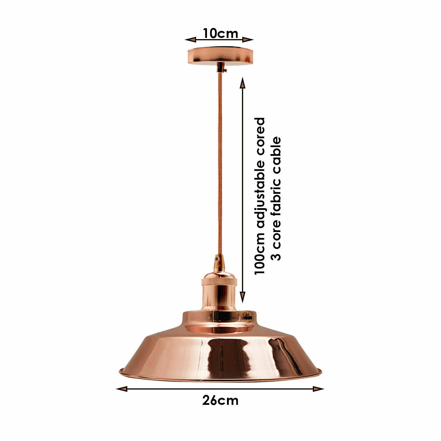 Industrieller Hängelampenschirm aus roségoldenem Metall 26 cm