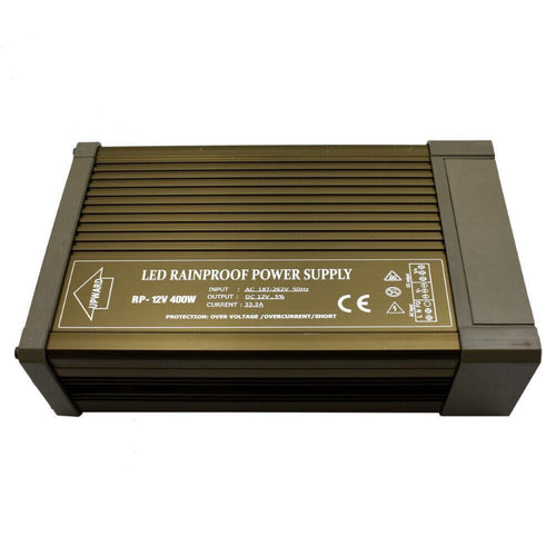 LED Transformer 12V 400W 33.3A Vandtæt Udendørs Strømforsyning ~1218