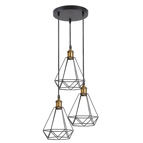 Retro Schwarz 3-Wege Käfig Pendelleuchte Fur wohnzimmer ~2410