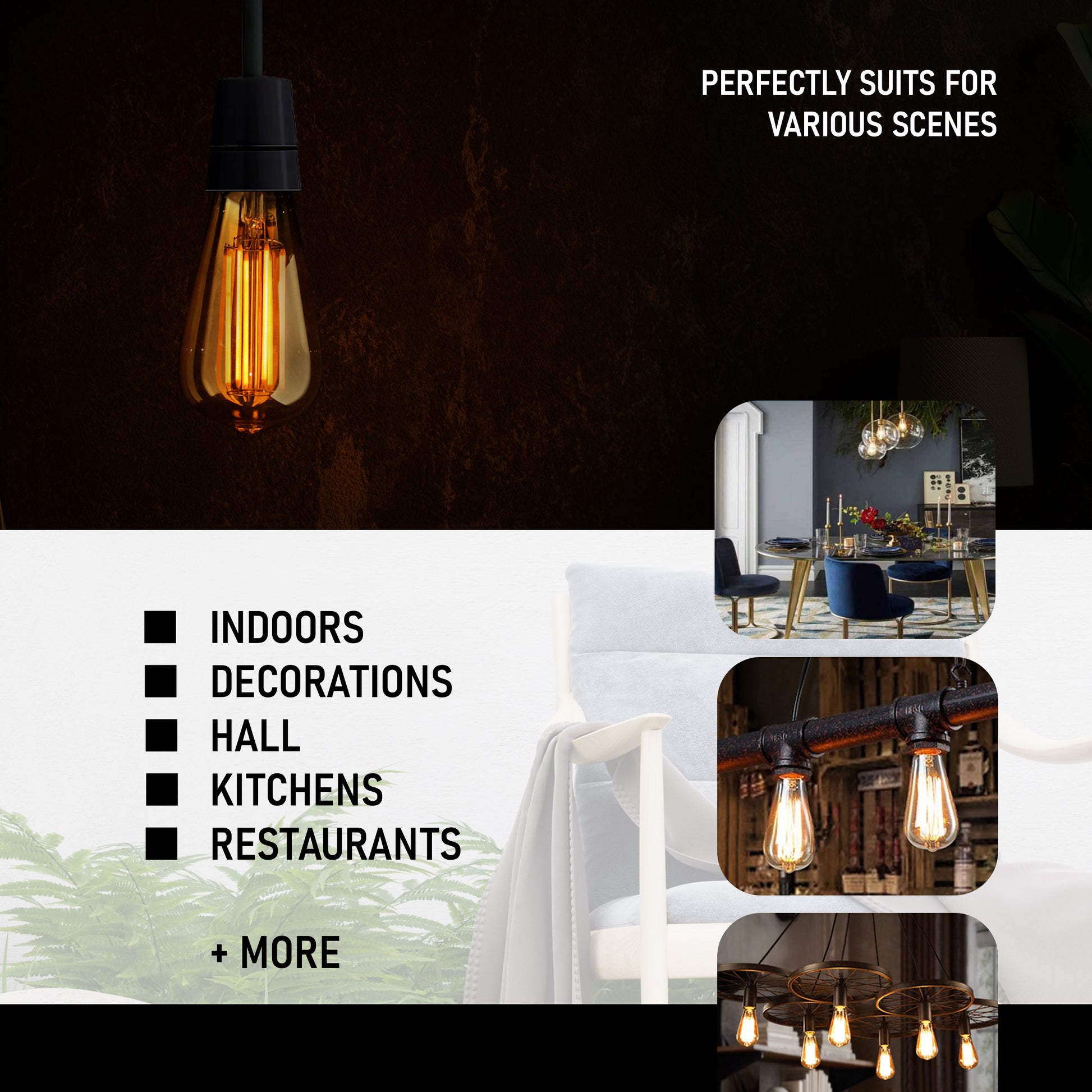 E27 ST64 Vintage LED dimmbare Glühbirnen, 6 W Edison-Glühbirne, 2700 K warmweiß, bernsteinfarbene, energiesparende dekorative Glühbirnen im Retro-Stil