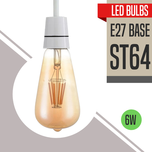 E27 ST64 Vintage LED dimmbare Glühbirnen, 6 W Edison-Glühbirne, 2700 K warmweiß, bernsteinfarbene, energiesparende dekorative Glühbirnen im Retro-Stil